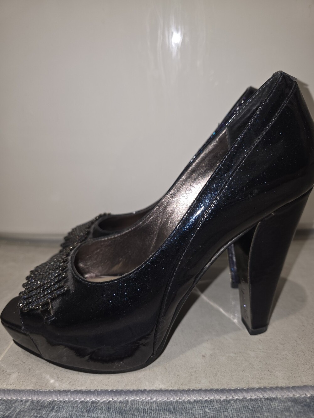 Luxury Liska Navy Blue  Patent Leather Platform Shoes Embelished EUR 37